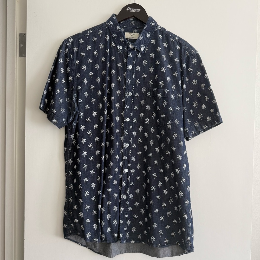 100% cotton Topman Dark Blue Palm Print Shirt